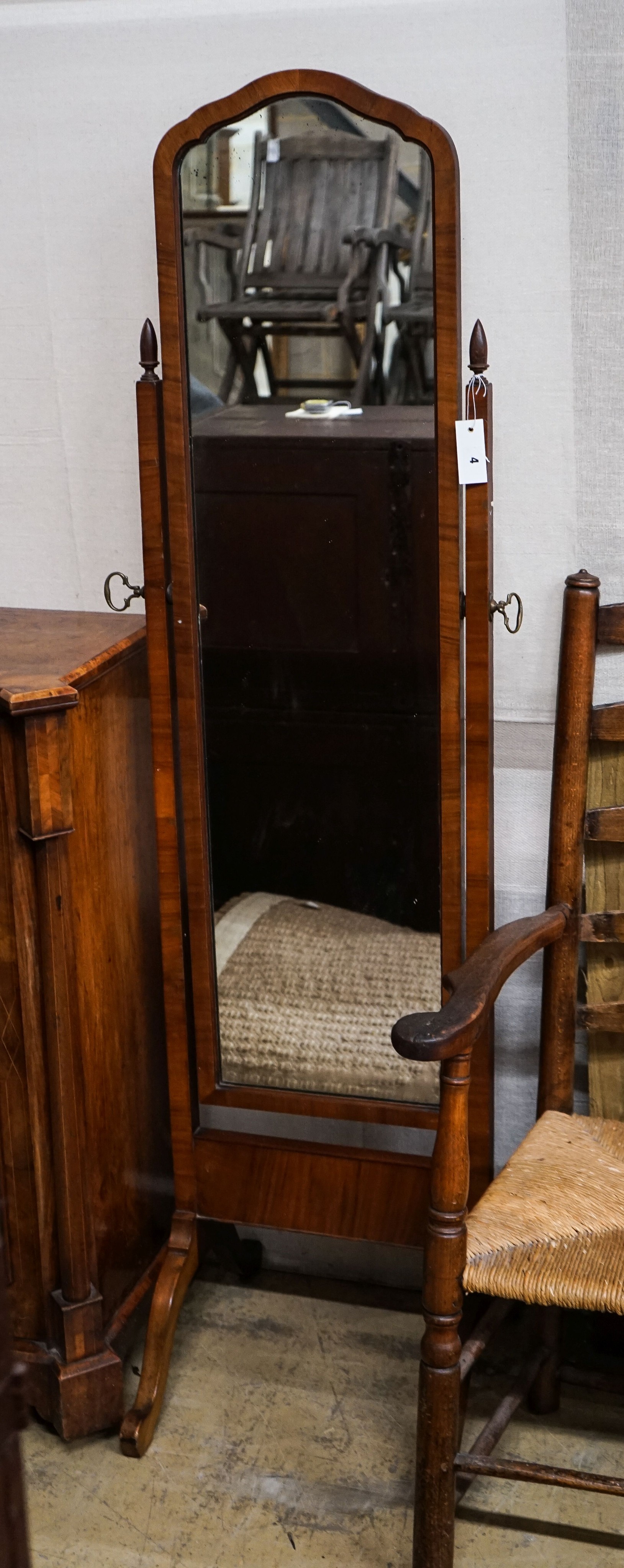 A Queen Anne style walnut cheval mirror, height 166cm